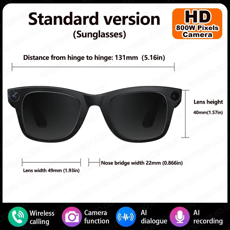 2026 Al Smart Glasses 4K HD Video 800MP Camera WiFi Transfer  Chat GPT VoiceAssistant BT Call with  Charging Case