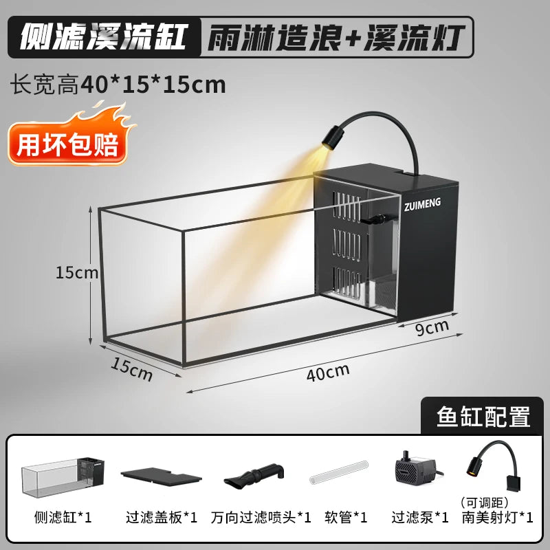 ‌Turtle Aquarium Tank - Fish & Turtle Hybrid Habitat with Stream Landscape, Luxury Villa Ecosystem for Home/Office