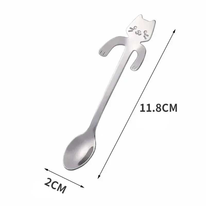 Cute Cat Shaped Stainless Steel Coffee Spoon Mini Dessert Ice Cream Teaspoon Kitchen Tableware