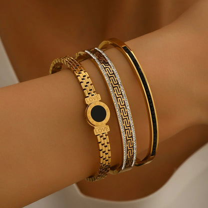 Luxury Black Zircon Stainless Steel Bracelet Set – Waterproof, Elegant & Durable (1/3pcs)