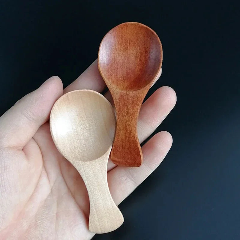 4PCS Mini Wooden Spice Spoons Small Sugar Tea Coffee Scoop Short Handle Natural Wood Condiment Spoon Set