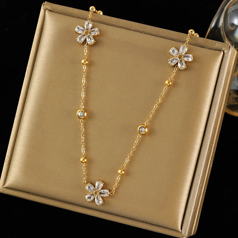 316L Stainless Steel White Zirconia Jewelry Set – Necklace, Bracelet & Earrings for Women