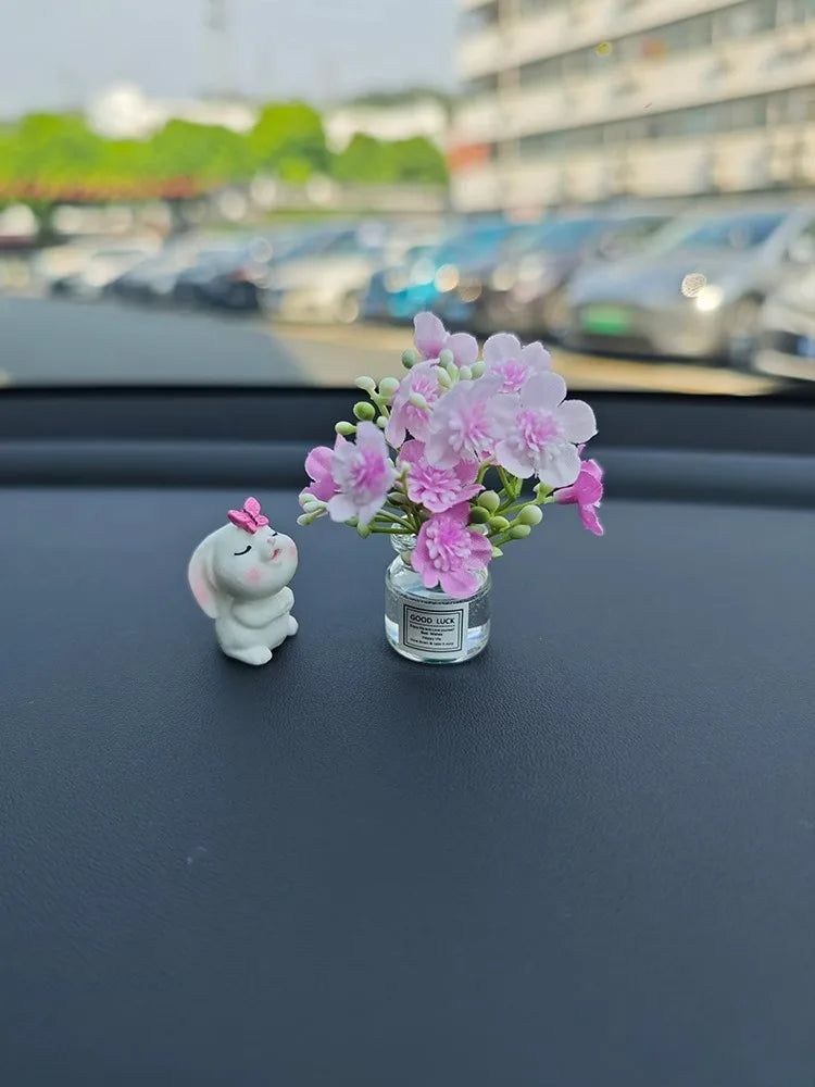 Car Dashboard Vase – Cute Mini Resin Flower Pot with Healing Doll Ornament