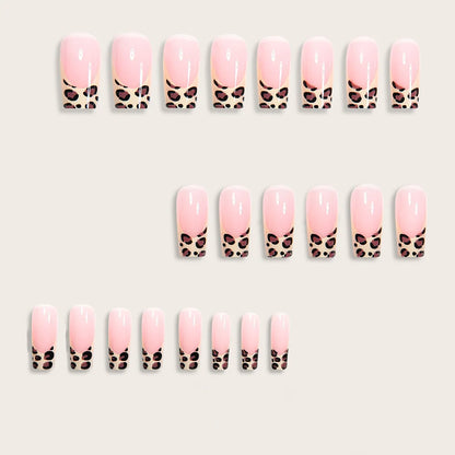 24pcs Medium Long Press-On Nails – Y2K Leopard Gradient Square Ballet Tips