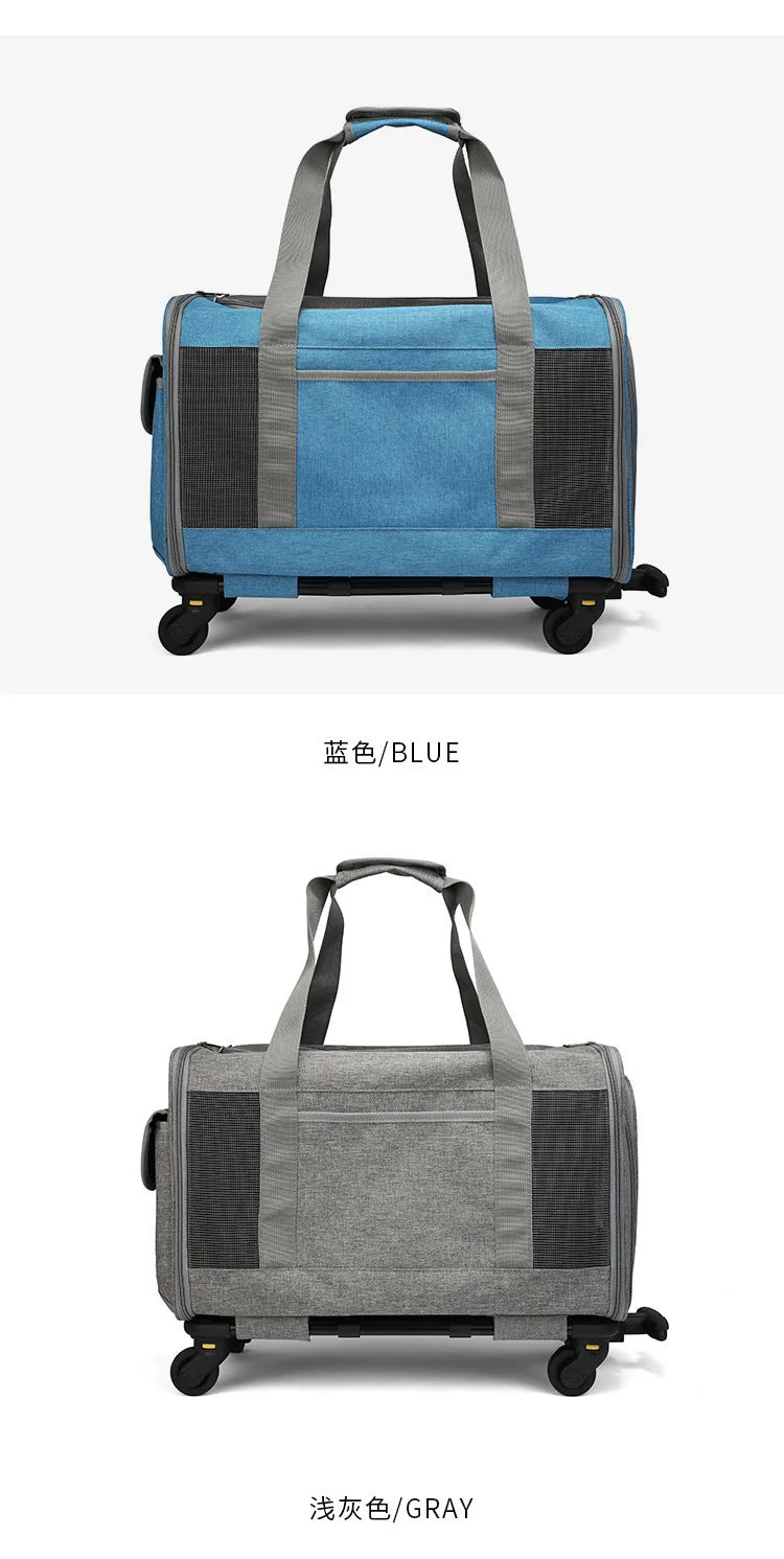 Silent Large Capacity Cat Bag Portable Foldable Pet Suitcase Universal Wheels Breathable Pet Travel Backpack