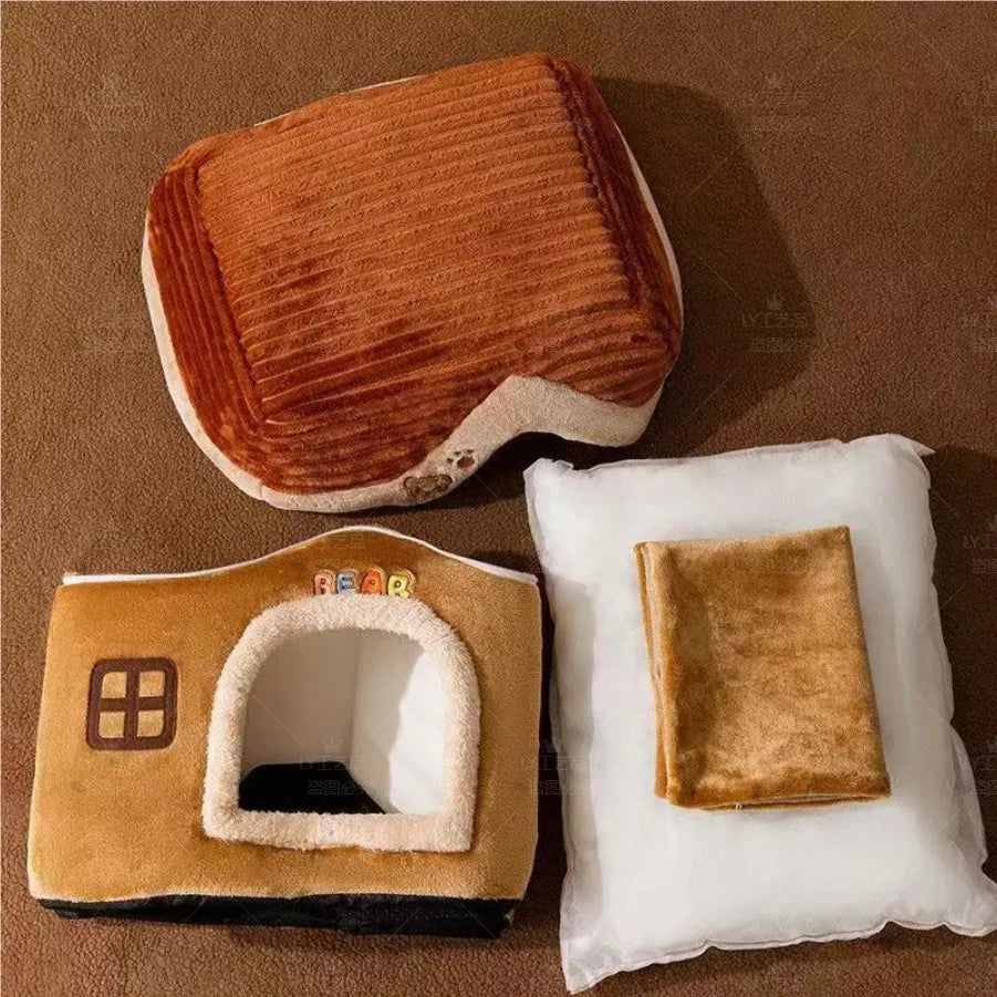 Foldable Cute Pet House Soft Cat & Dog Bed Detachable Washable Pet Cave