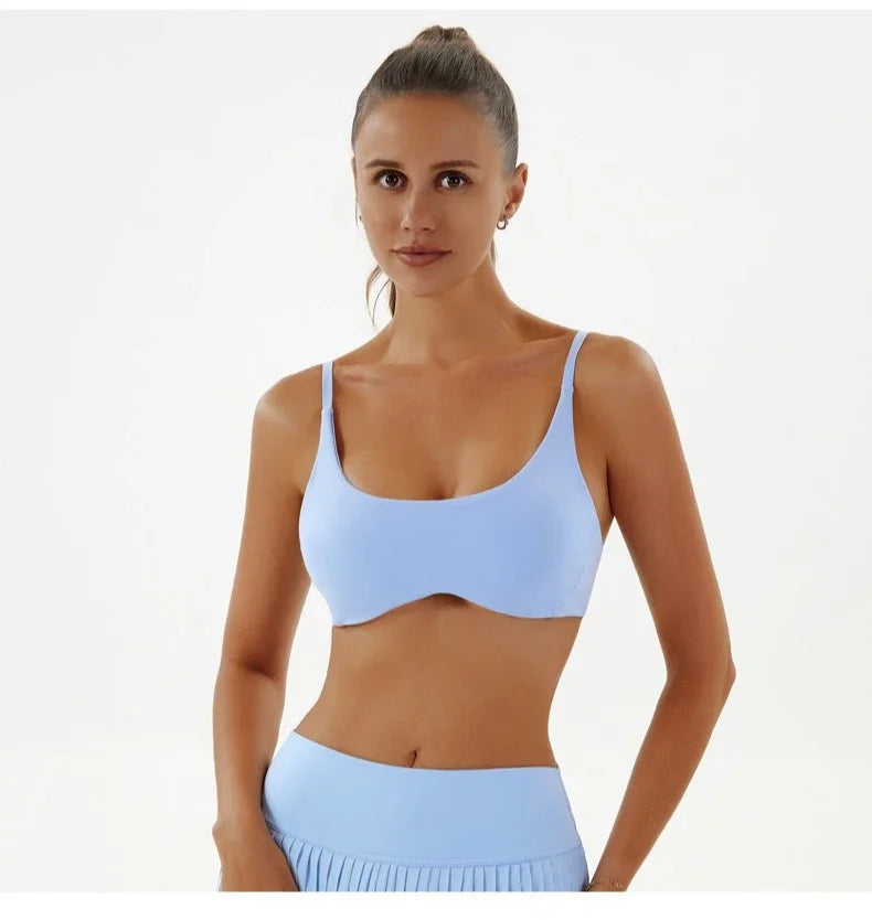 Solid Color Underwear Women Fitness Bra Yoga Vest Gym Sport Top Hollow Yoga Bras Back Push with Chest Pad Two Shoulder Straps