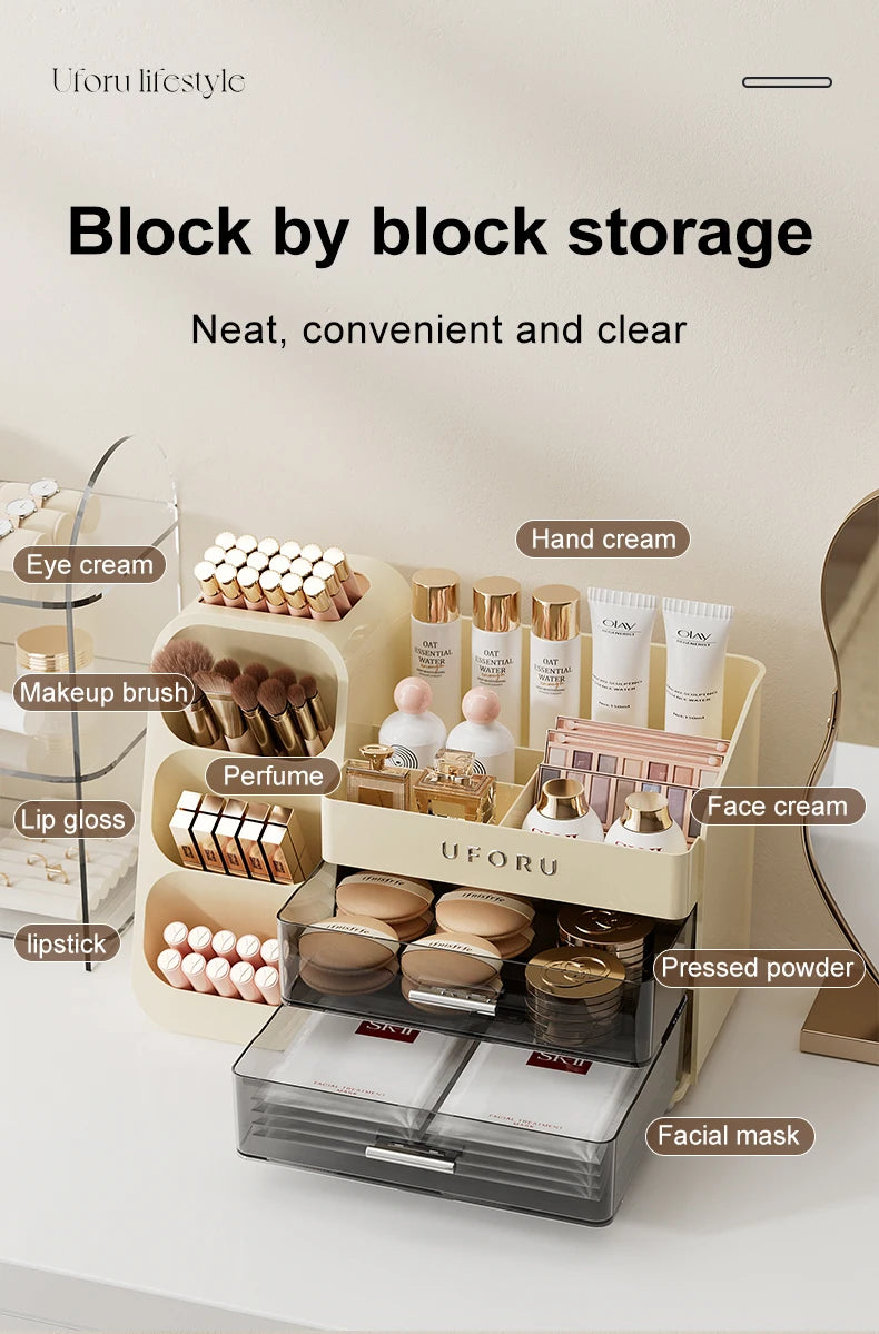 Uforu Back to School Cosmetics Storage Box - Large Capacity, Multifunctional Organizer for Student Dorm Room Tables