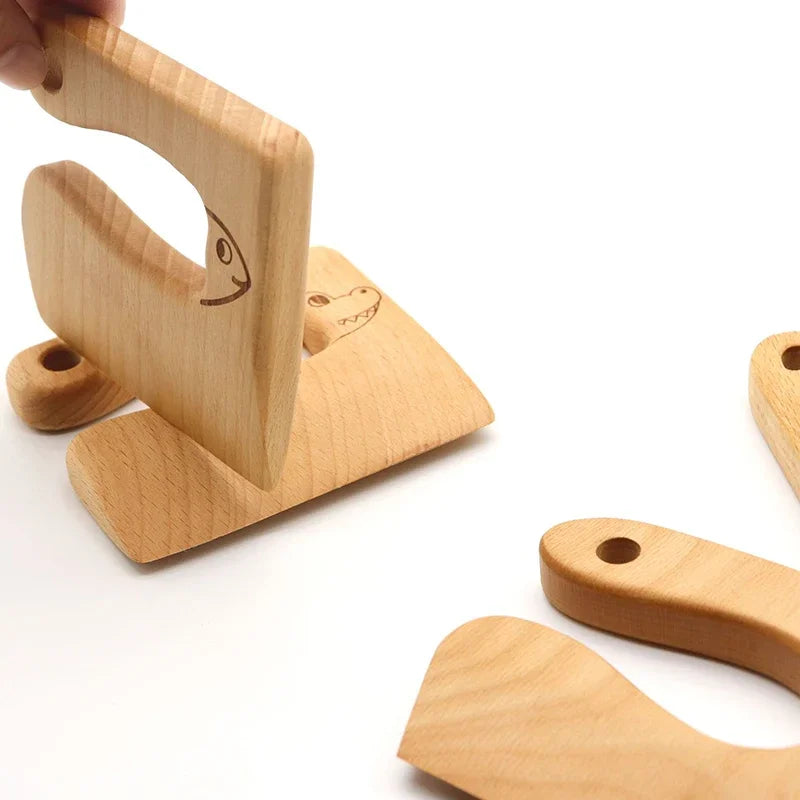 Wooden Cutter Kids Cute Shape Knife Kitchen Tools Fruit Vegetable Cutter For Children Safe Kitchen Cutting Toy DIY Tools
