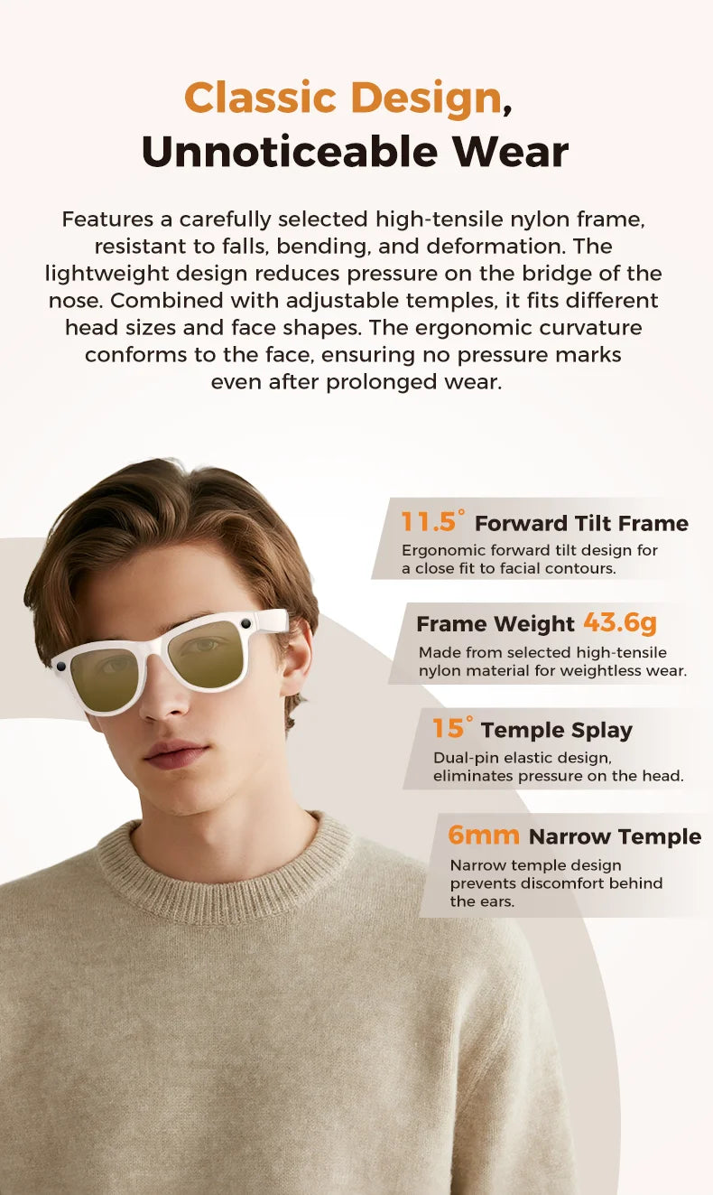 Study Travel Smart Glasses Men 800W Pixel Camera 4k Ultra HD 1080P Video Recording Take Photo AI Chat Music Call AI Glasses 2026