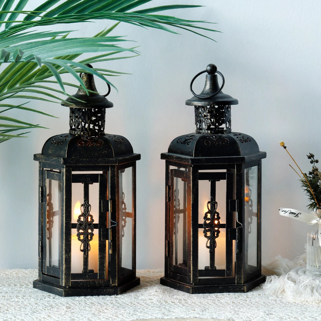 Vintage Nordic Iron Lantern – Aesthetic Hanging Candle Holder