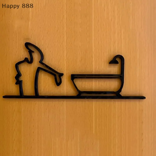 2D Metal Wall Decor – Black-Framed Bathroom Sign for Home Interior