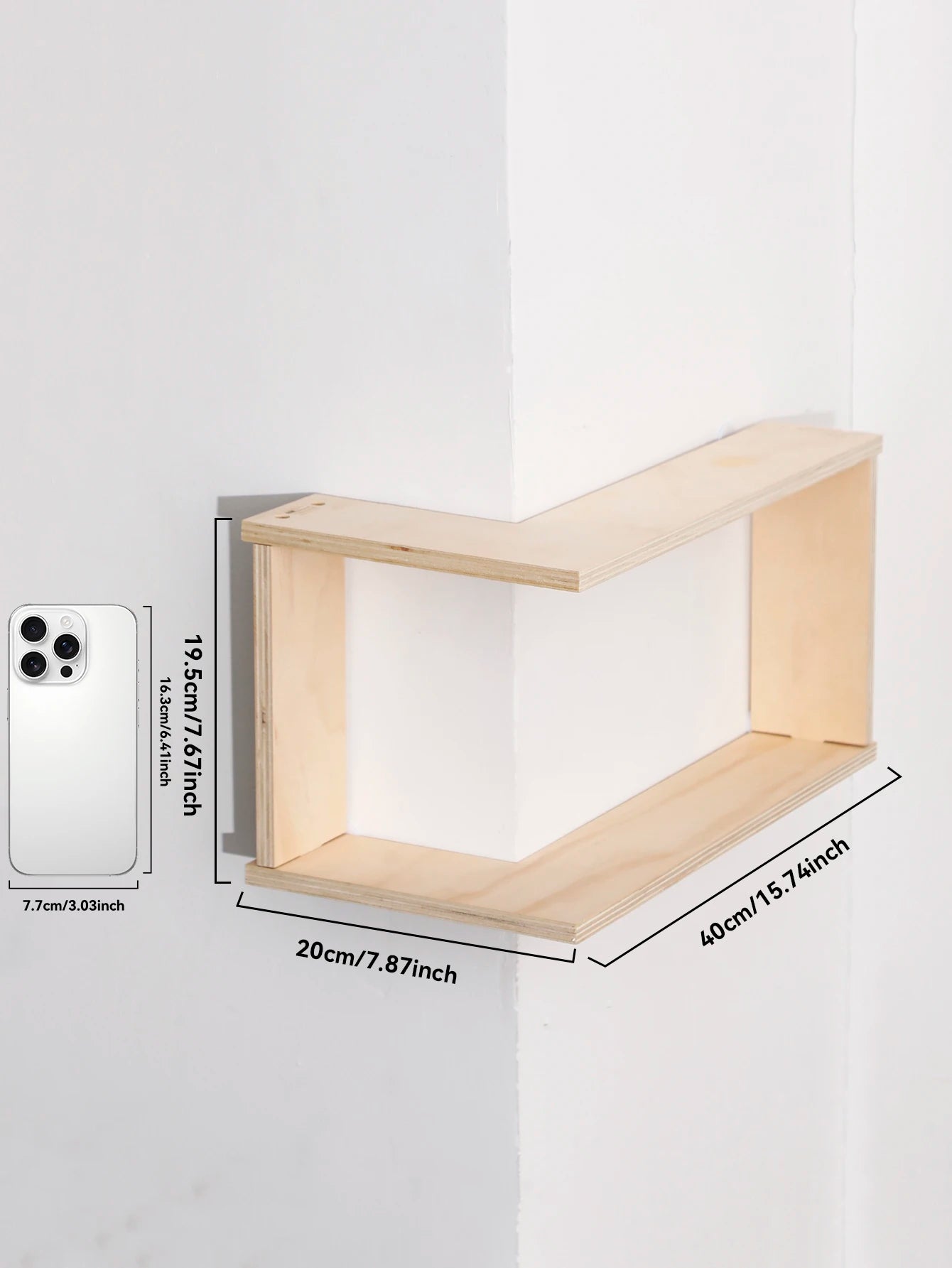 Corner Floating Wooden Shelf – Wall Mounted Storage for Plants & Decor