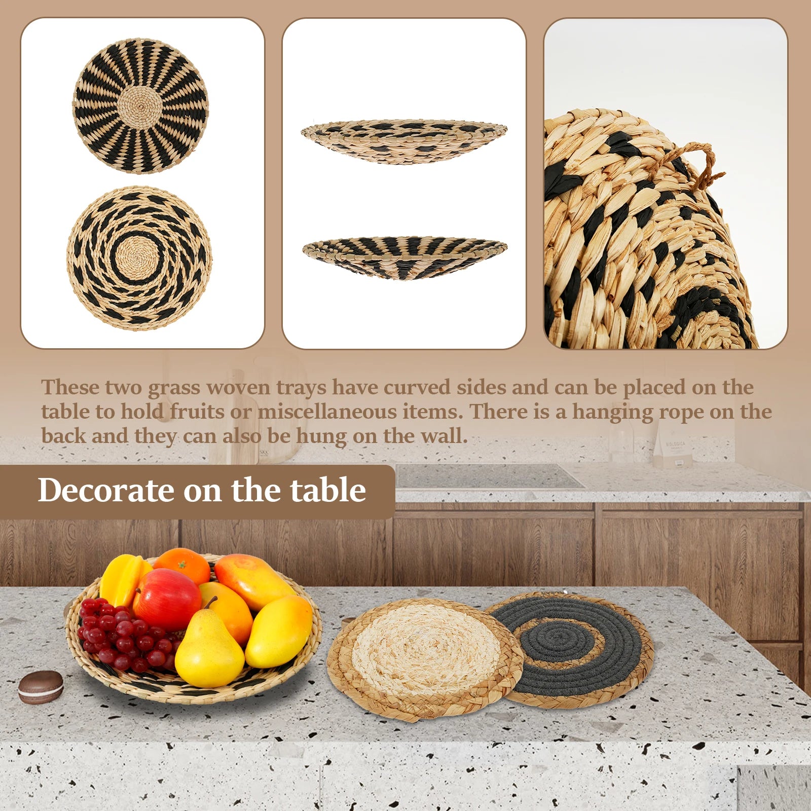 7PCS Boho Seagrass Wall Basket Decor – Handmade Farmhouse Wall Hanging