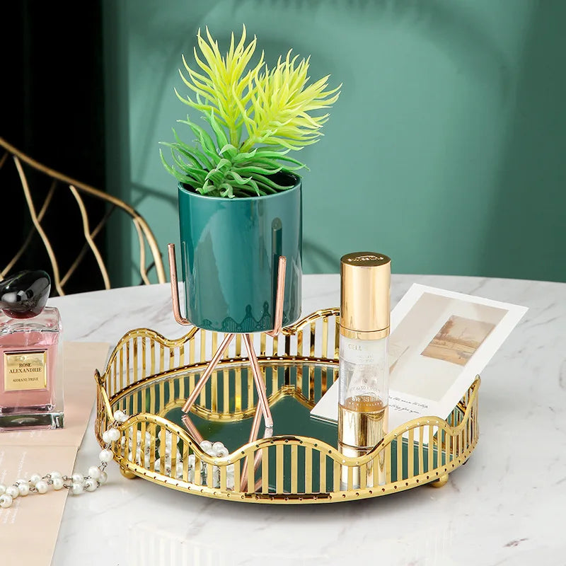 Gold Mirror Glass Tray – Luxury Metal Display & Storage Plate