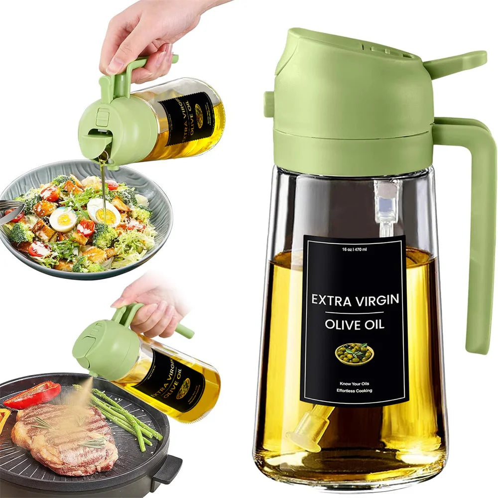 2 in 1 Oil Sprayer Bottle – 470ml Glass Olive Oil Dispenser