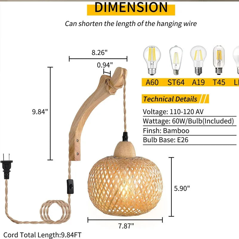 Bamboo Rattan Wall Lamp – Hand Woven Natural Lantern Light Fixture