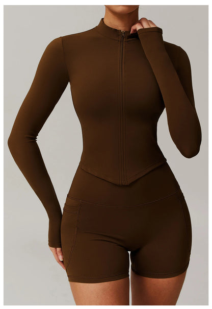 Women’s Slim Fit Zipper Jacket – Long Sleeve Fast-Dry Yoga & Fitness Top