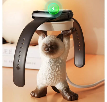 Cute Cat Apple Watch Charging Stand Holder – Stable Desk Dock for Watch Charging Cable