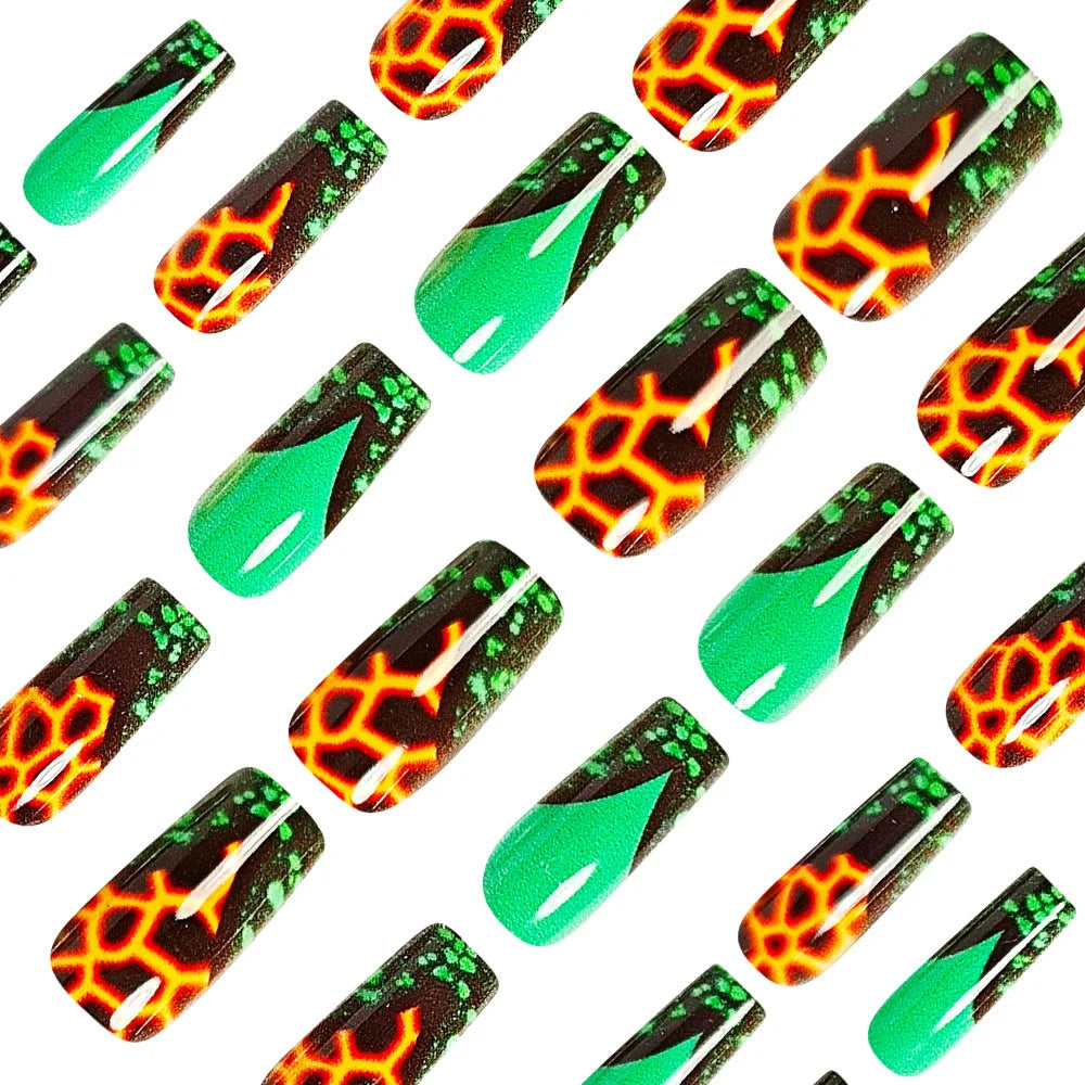 24pcs Medium Long Press-On Nails – Y2K Leopard Gradient Square Ballet Tips