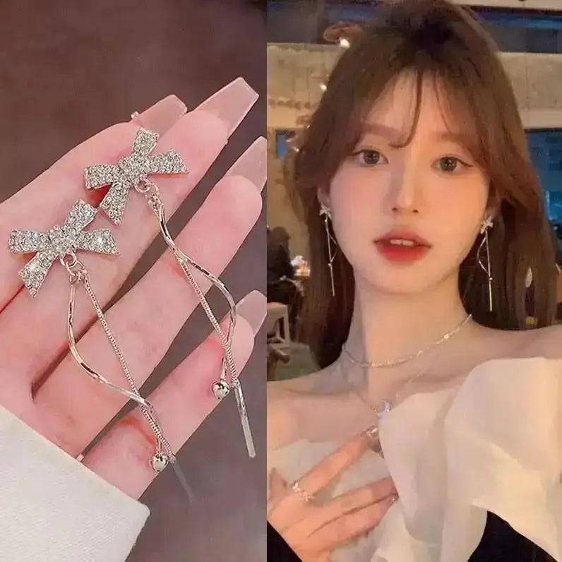 925 Silver Needle Pearl Tassel Drop Earrings for Women – Trendy Zircon Statement Jewellery