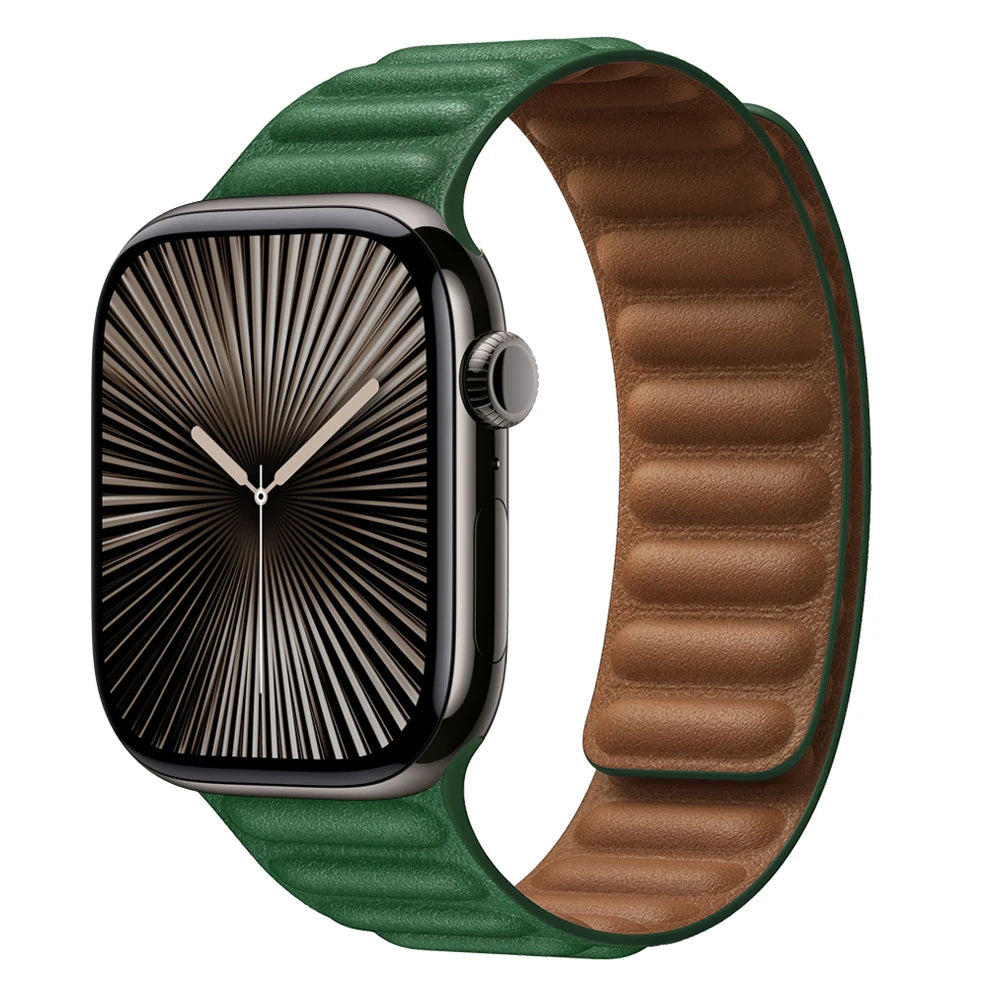 Leather Link for Apple watch band 44mm 45mm 40mm 38 42 Magnetic Loop bracelet iWatch seires SE 6 7 8 9 10 46mm ultra2 49mm strap