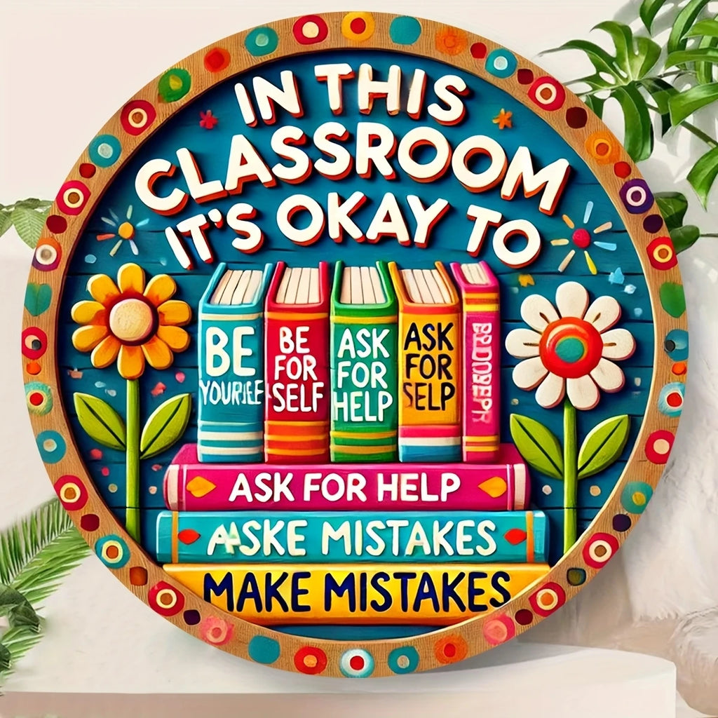 2D Wooden Cartoon Flower Signboard – Classroom & Library Door Hanging Decor