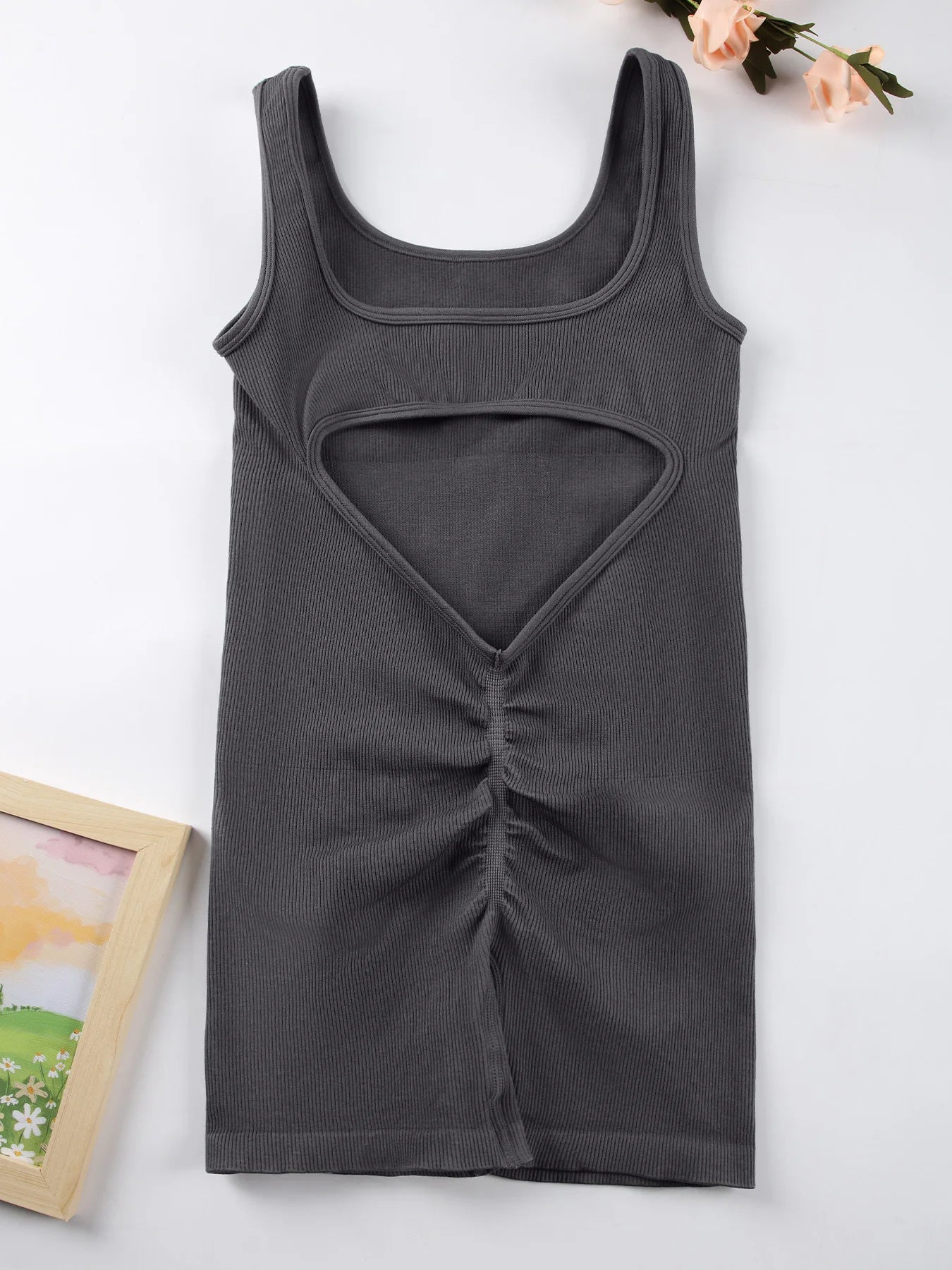 1PCS Backless Yoga Suit U Neck Sleeveless Sports Jumpsuit Solid Colour Threaded Stretch Women Bodysuit Without Bust Pads