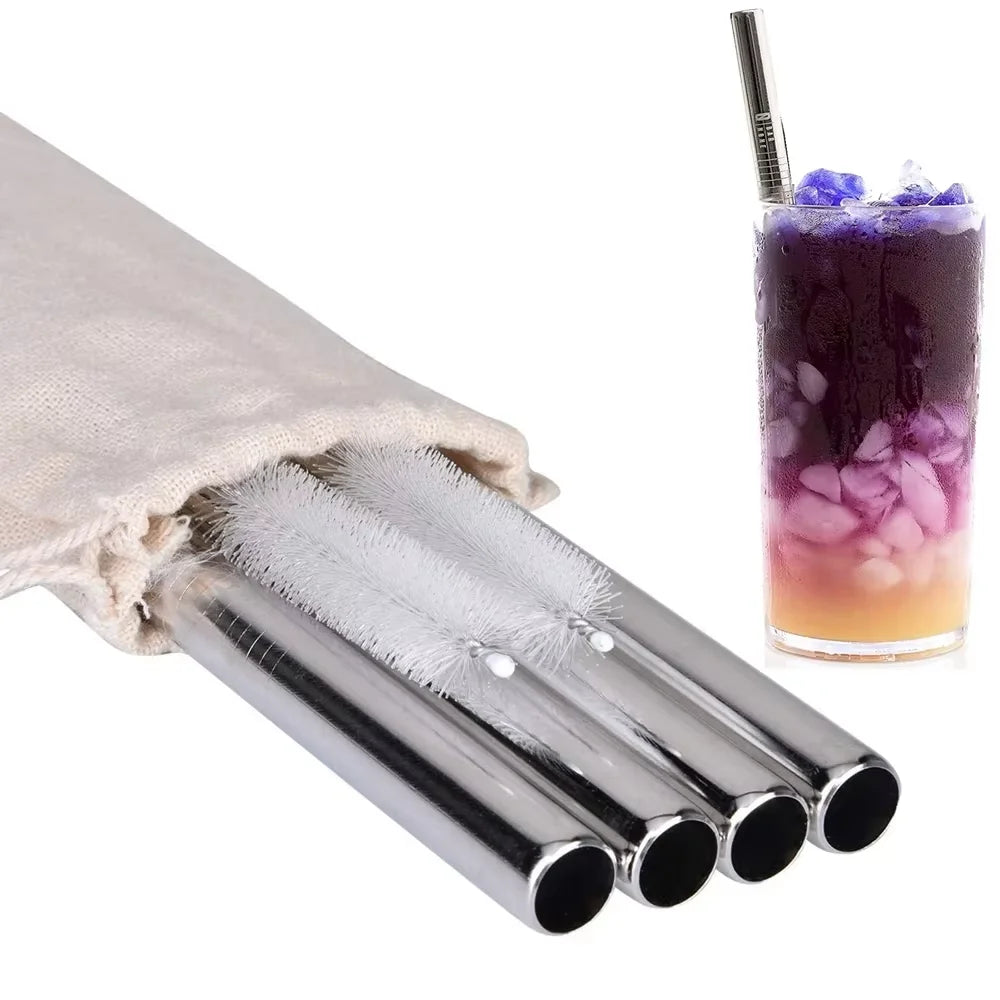 Reusable Boba Straws – Stainless Steel Wide Smoothie Straws (4PCS)