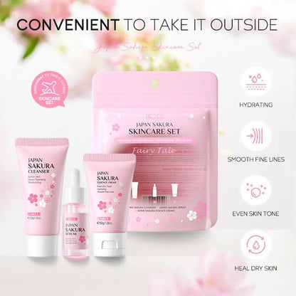 Cherry Blossom Travel Skin Care Set – Cleanser, Serum, Eye & Face Cream, Sunscreen