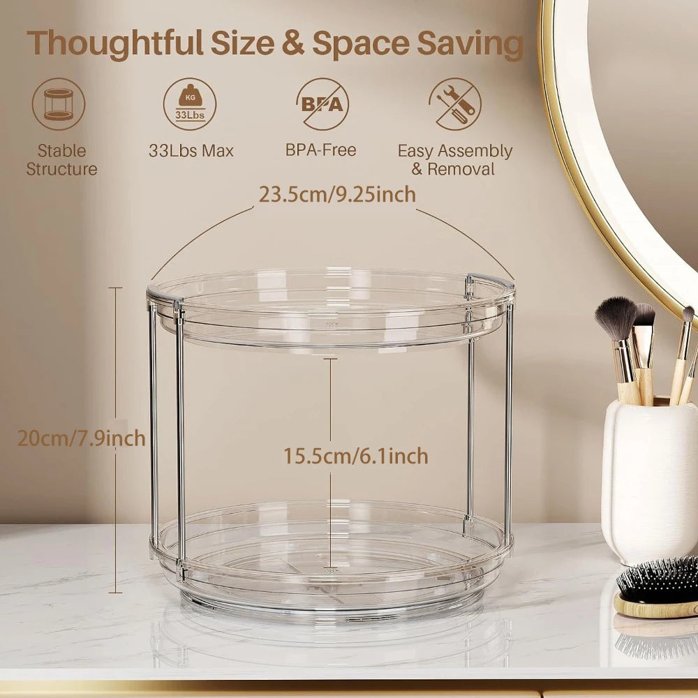 2 Tier Lazy Susan Turntable – Rotating Spice Rack Kitchen Organizer