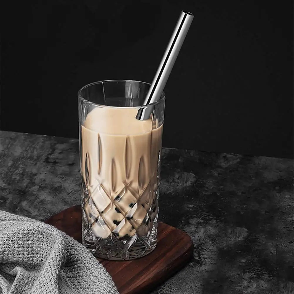 Reusable Boba Drinking Straws with Cleaning Brush 4Pcs Extra Wide Stainless Steel Metal Bubble Tea Straw for Smoothie MilkShakes