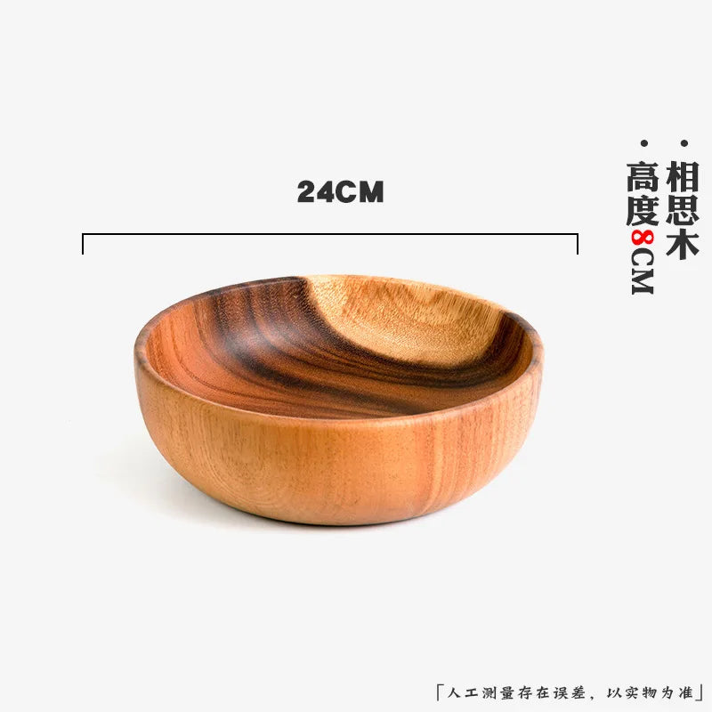 Extra Large Solid Wood Bowl & Tray Set Round Wooden Salad Bowl Ramen Mixing Bowl Natural Wood Tableware
