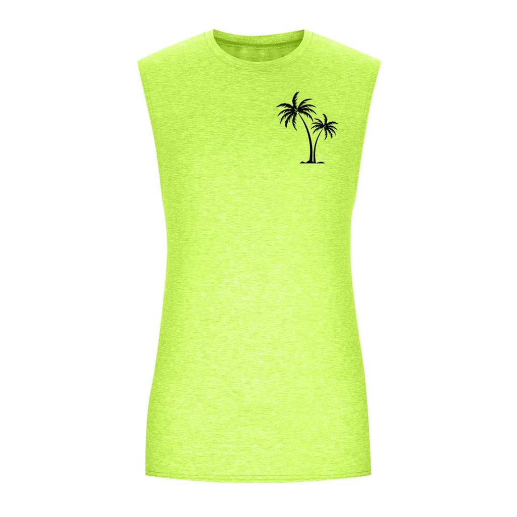 2025 Men'S Muscle Fitness Shirt Sports T-Shirt Gym Training Shirt Summer Casual Vest Tree Print Sleeveless Round Neck