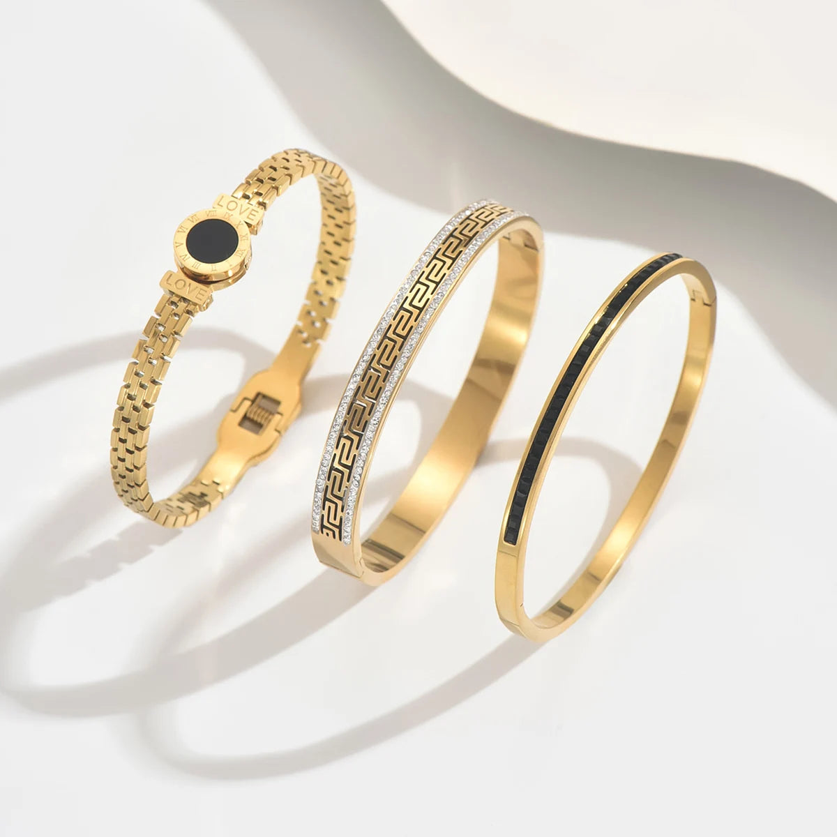 Luxury Black Zircon Stainless Steel Bracelet Set – Waterproof, Elegant & Durable (1/3pcs)