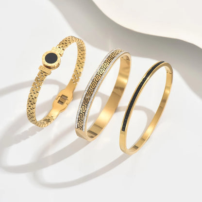 Luxury Black Zircon Stainless Steel Bracelet Set – Waterproof, Elegant & Durable (1/3pcs)