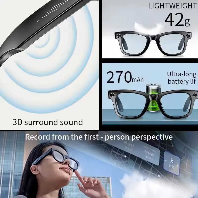 AI Smart Glasses with 8MP Camera Video Recording 100+ Languages Translation Blue LightSunglasses Bluetooth Call WIFI Men Women