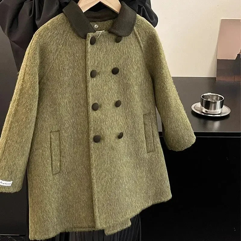 Kids’ Winter Woolen Coat – Double-Sided Fashionable & Warm for Girls