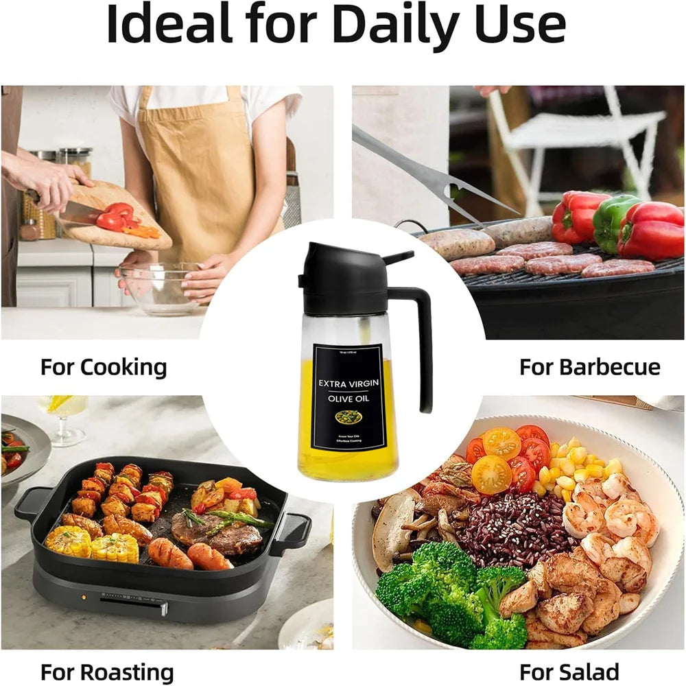 2 in 1 Oil Sprayer Bottle – 470ml Glass Olive Oil Dispenser