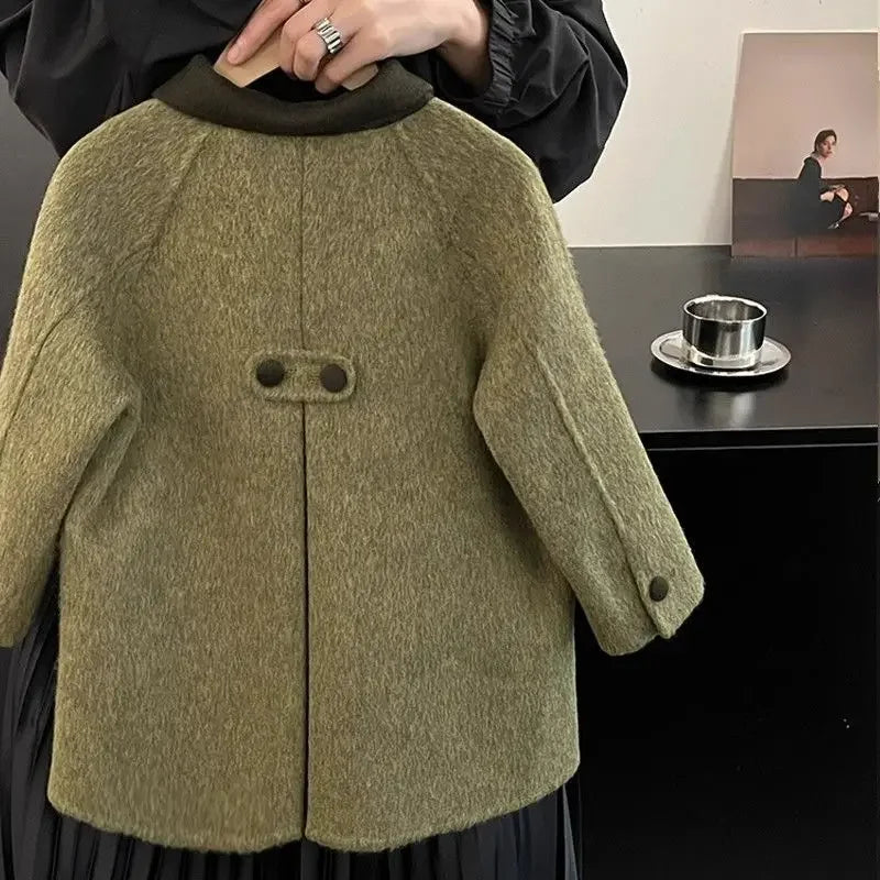 Kids’ Winter Woolen Coat – Double-Sided Fashionable & Warm for Girls