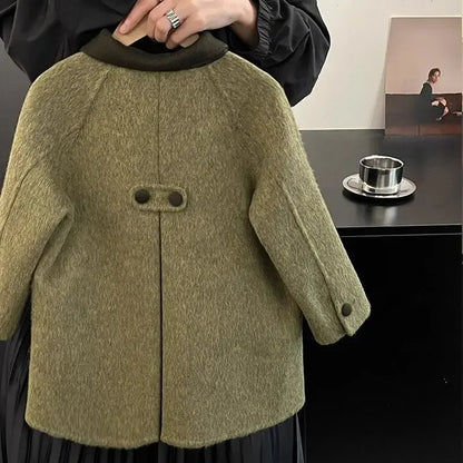 Kids’ Winter Woolen Coat – Double-Sided Fashionable & Warm for Girls