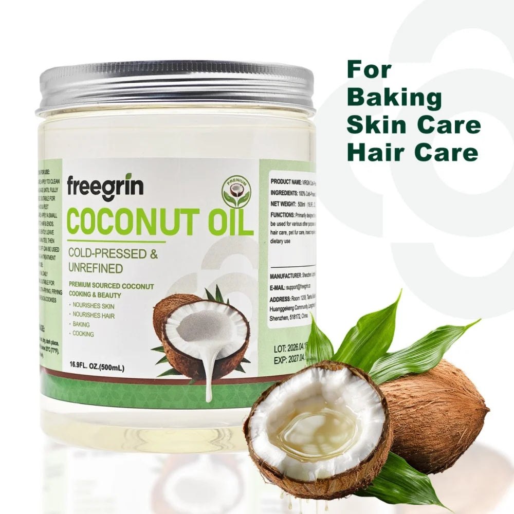 100% Natural Organic Coconut Oil Cold Pressed Virgin Moisturizing Nourishing for Skin Hair Body Care Skin Repair Moisturizer Hot