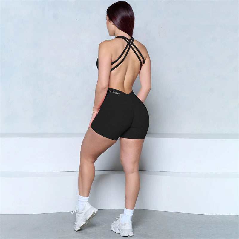 Women’s V-Back Scrunch Butt Romper – One-Piece Yoga & Gym Jumpsuit