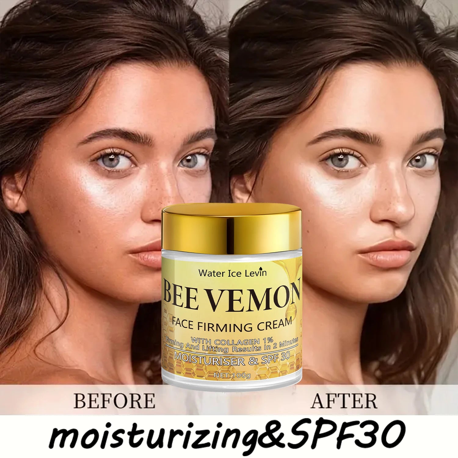 Bee Venom Face Firming Cream. Visible Transformation. With 1% Collagen. Moisturizer & SPF30. Firms Lifts Skin. 100g.