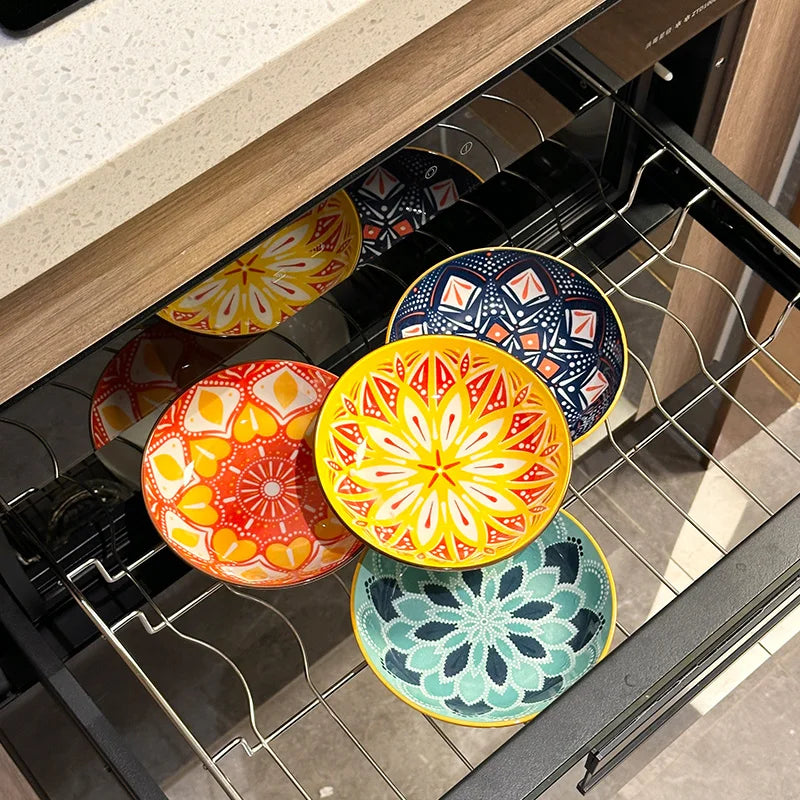 6PCS Bohemian Ceramic Plates – Salad, Dessert & Appetizer Serving Set
