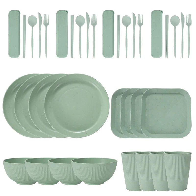 36PCS Wheat Straw Dinnerware Set – Eco Friendly Tableware Kit