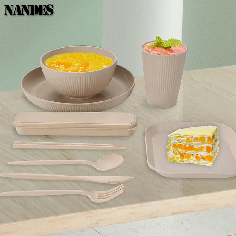 36PCS Wheat Straw Dinnerware Set – Eco Friendly Tableware Kit
