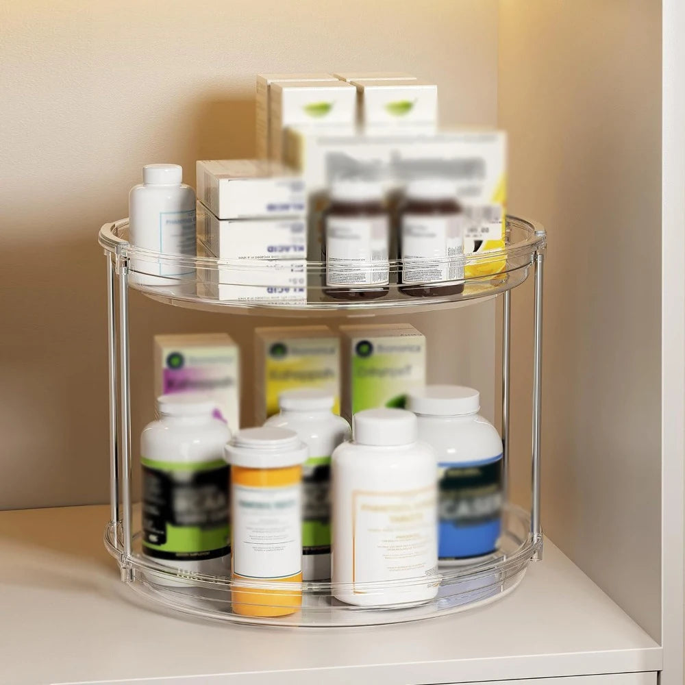 2 Tier Lazy Susan Turntable – Rotating Spice Rack Kitchen Organizer