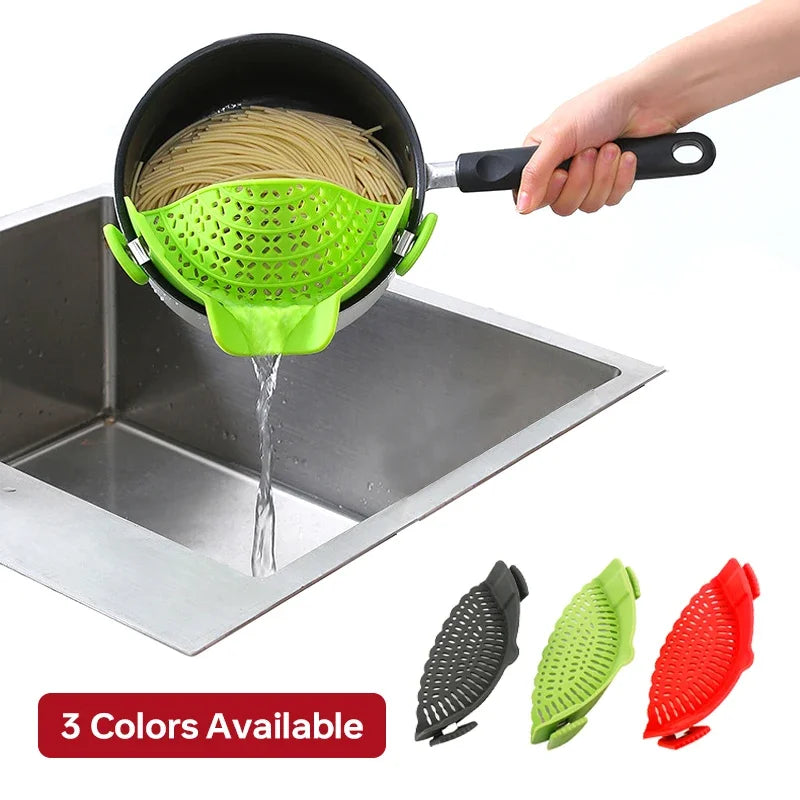 Silicone Clip On Pot Strainer – Universal Pasta & Vegetable Pan Colander