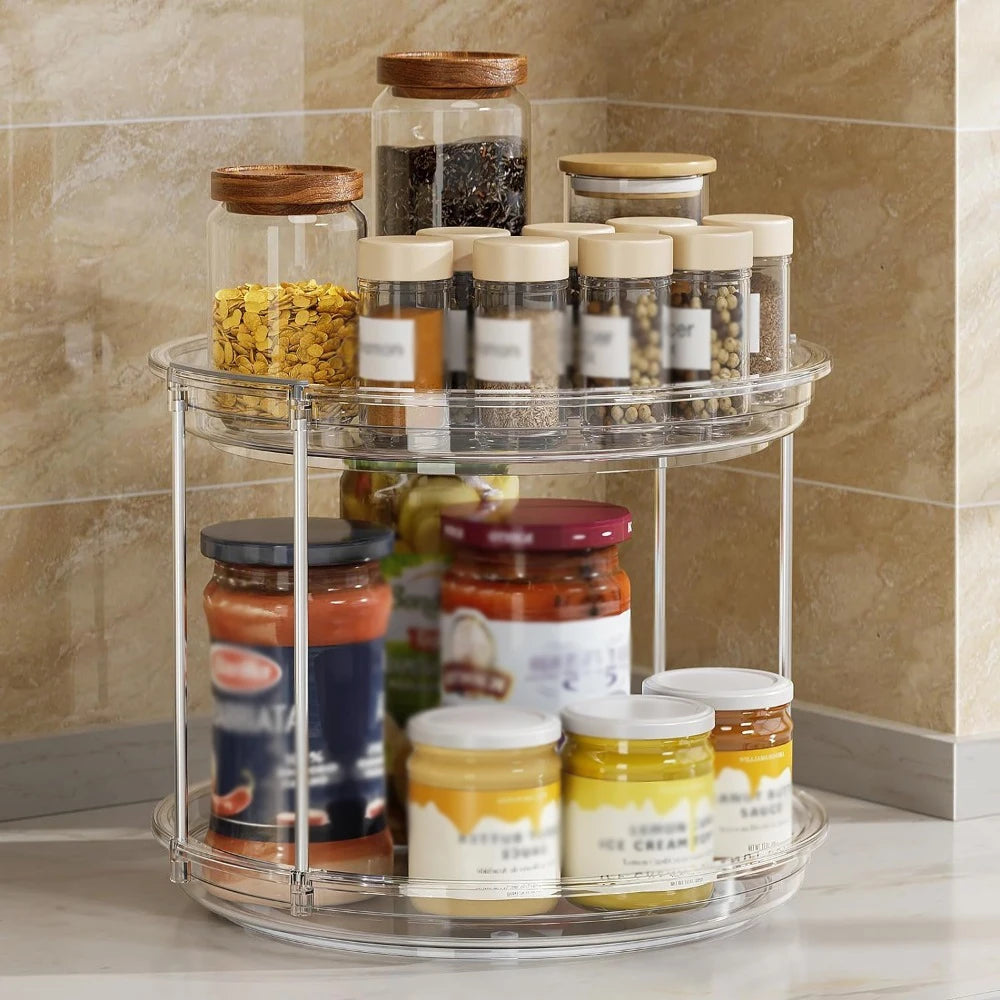 2 Tier Lazy Susan Turntable – Rotating Spice Rack Kitchen Organizer